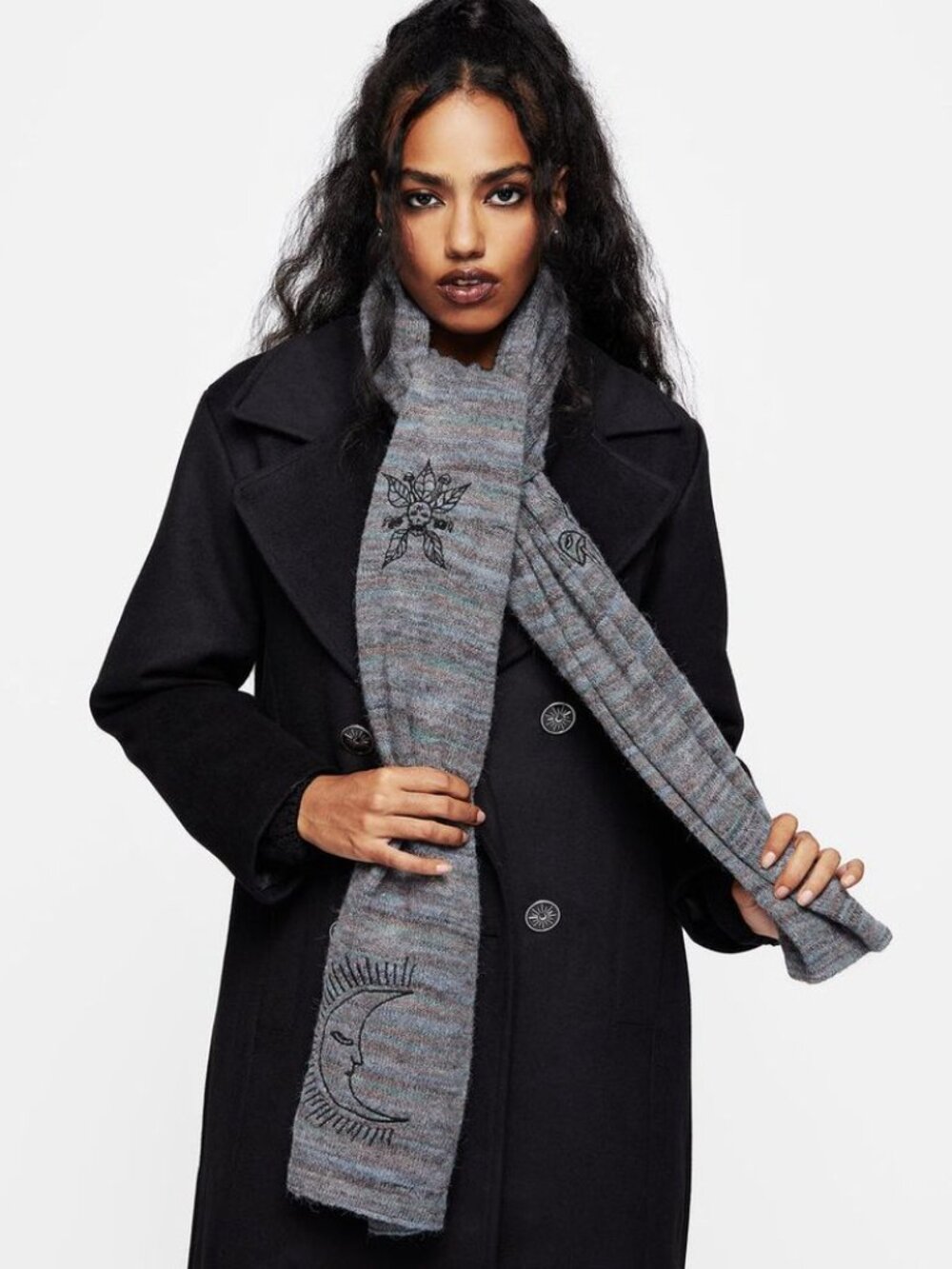 DISTURBIA Mandragore goblincore long embroidered knit scarf wrap NWT